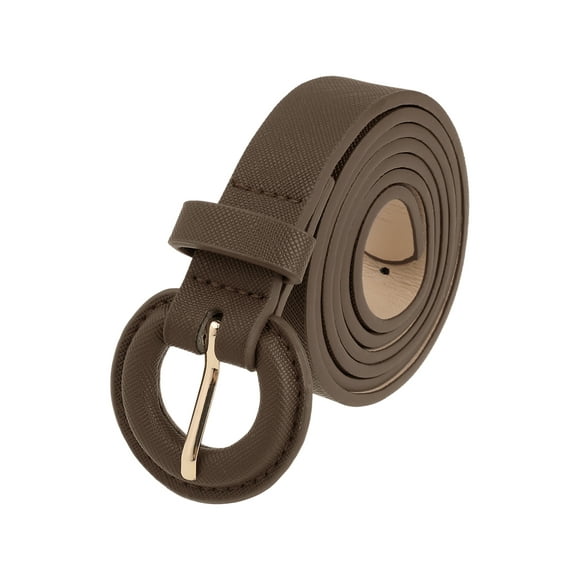 CINTURONES TEXTURIZADOS FAB CURVES para Mujeres de 0.8" de Ancho, Cinturón de Cuero Sintético de Moda Casual con Hebilla Redonda para Jeans, Pantalones y Vestidos 44.1x0.8" (LxA) Color Café
