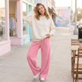 thumbnail image 4 of Women's Baggy Wide Leg Pants High Waisted Elastic Waist Casual Loose Sweatpants Solid Color Lounge Trousers with Pockets, 4 of 8