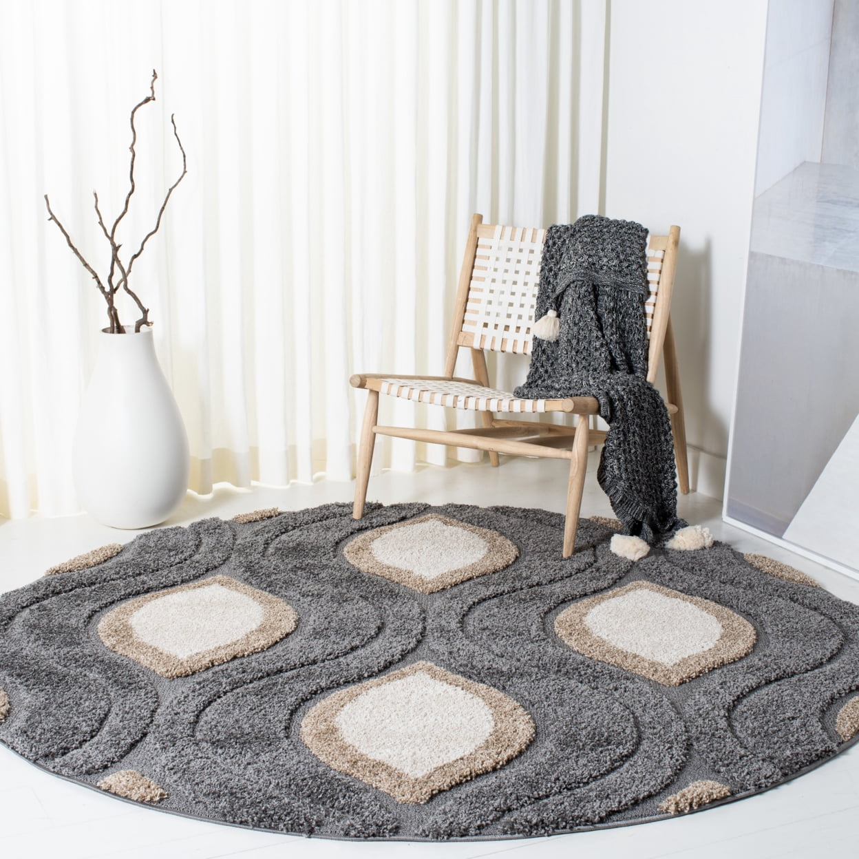 SAFAVIEH Florida Declan Geometric Shag Runner Rug, Grey/Ivory, 2'3" x 9'