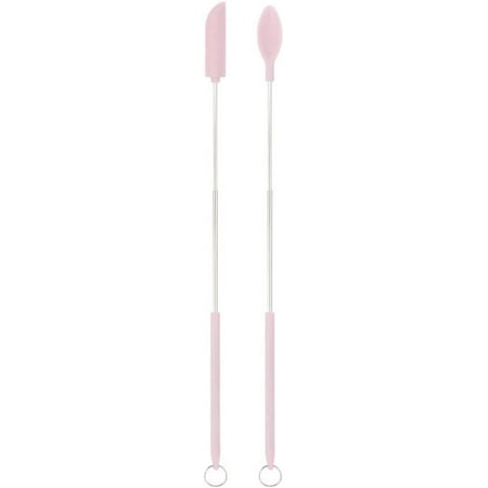 

Mini Silicone Telescopic Spatula Heat Resistant Spatulas Handle Size Adjustable Spatula and Scooping Spoon with Hanging Buckle for Jar Kitchen Bottles Cosmetics Pink Knife + spoon