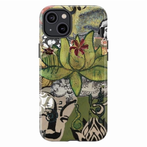 Green Lotus Flower Collage Phone Case, Mystical Zen Art Cover for iPhone 17 16 15 14 13 12 11 Plus Pro Max Mini