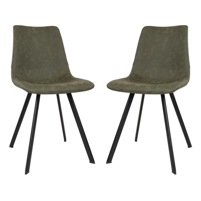 LeisureMod Markley Modern Leather Dining Chair, Olive Green (Set of 2)