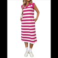 thumbnail image 3 of Vestido de Verano A Rayas para Mujer, Corte A, Informal, con Mangas , Cuello de Solapa, Estilo Camiseta, con Bolsillos, Color Rojo Rosa, Talla M, 3 of 10