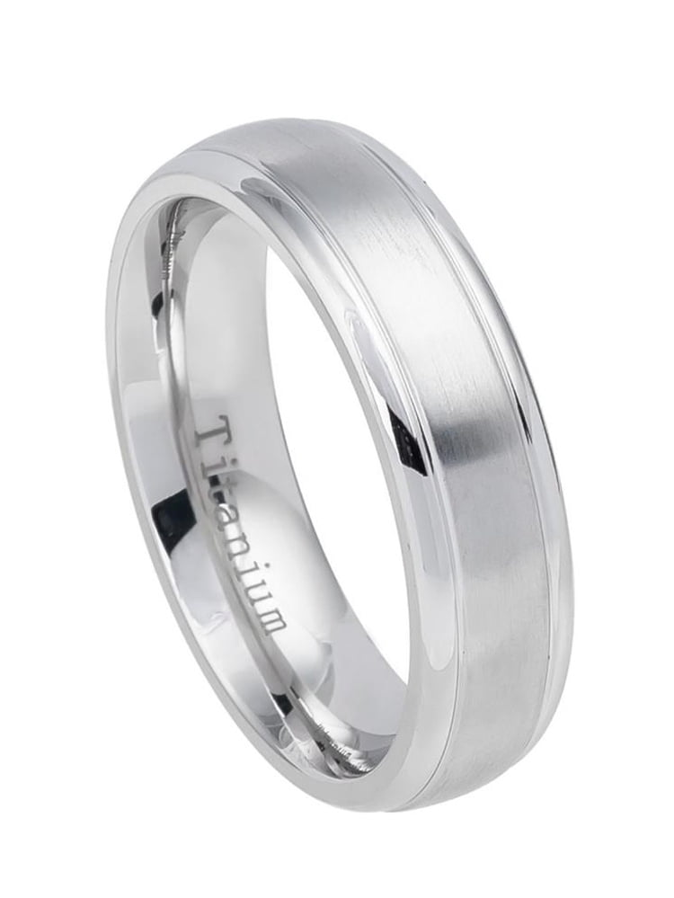 6mm White Titanium Step Edge Domed Brushed Center Wedding Band Ring For ...