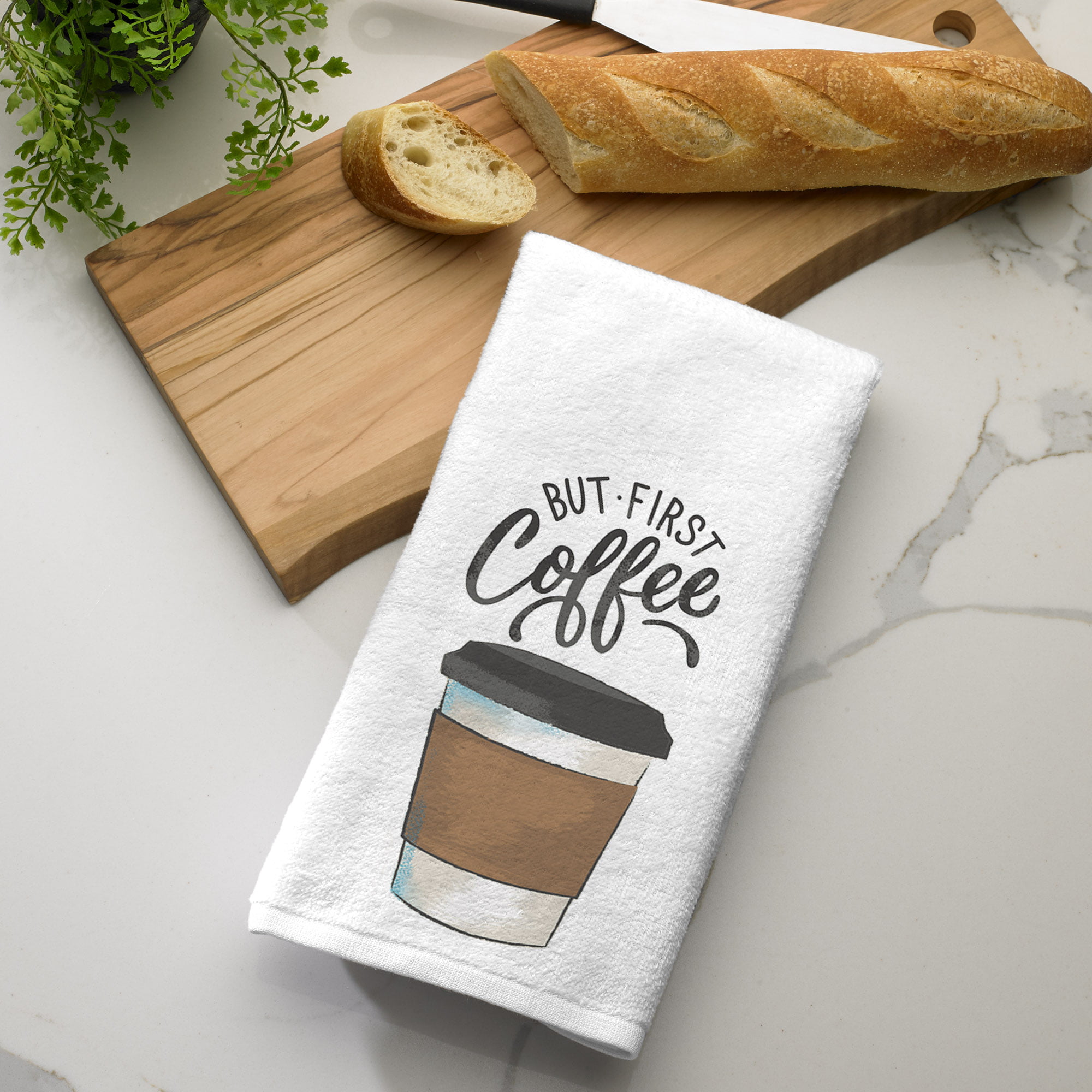 2 SAME COTTON KITCHEN TEA TOWELS (15 x 25) EMBROIDERED COFFEE CUP ON  CREME, HL