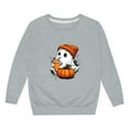 thumbnail image 4 of Big Girls Pumpkin Skeleton Bat Ghost Sweatshirt Cute Print Long Sleeve Crewneck Pullover Kids Top Fall Winter School Outing Clothing Grey Size 9-10T, 4 of 4