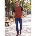 thumbnail image 2 of INSPIRE CHIC Men's Henley T-Shirt Color Block Raglan Sleeves Casual Tee M Brick Red, 2 of 5