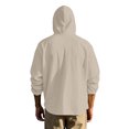 thumbnail image 6 of asjyhkr Mens Linen Shirts Long Sleeve Drawstring Hooded Button Crew Neck Hoodies Casual Fashion Breathable Hiking Beach Workout Tops with Pockets, 6 of 7