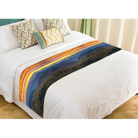 YUSDECOR North Carolina Blue Ridge Parkway Mountains Sunset Scene Bed Runner Bedding Scarf Size 20x95 inches