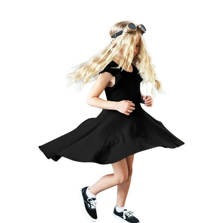 

XINSHIDE Dresses Kids Little Girls Vintage Dress Solid Sleeveless Swing Retro Rockabilly Dresses 7-12Y Party Dresses Irregular Clothes Baby Girl Clothes