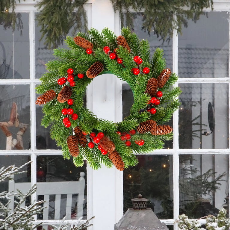Lilixerw Artificial Christmas Wreath with Simulated Red Berries