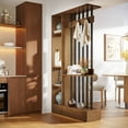 thumbnail image 2 of Finmind 71-inch Wall Room Divider, Freestanding Wood Room Divider Bookcase with Shelves & Coat Hooks, Industrial Wall Partition for Living Room, Brown, 2 of 9