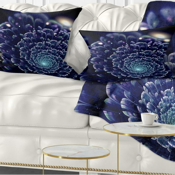 Designart Dark Blue Abstract Fractal Flower - Floral Throw Pillow - 12x20