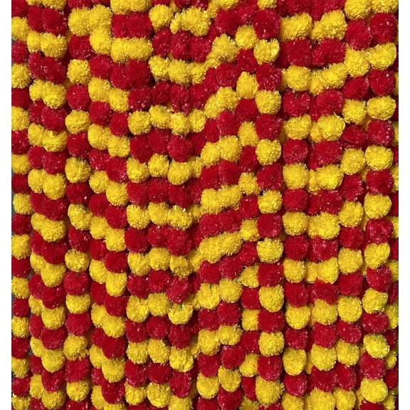 5 Feet 5 Pcs Artificial Marigold Garlands Red Yellow Fake Flowers Fall Strands Hanging Wedding Party Christmas Diwali Pooja Home DIY Indian Floral Decoration