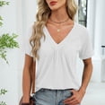 thumbnail image 4 of Spring Tops for Women 2026 Short Sleeve V Neck Womens T Shirts Casual Loose Fit Ruched Top Beach Vacation Clothes, 4 of 6