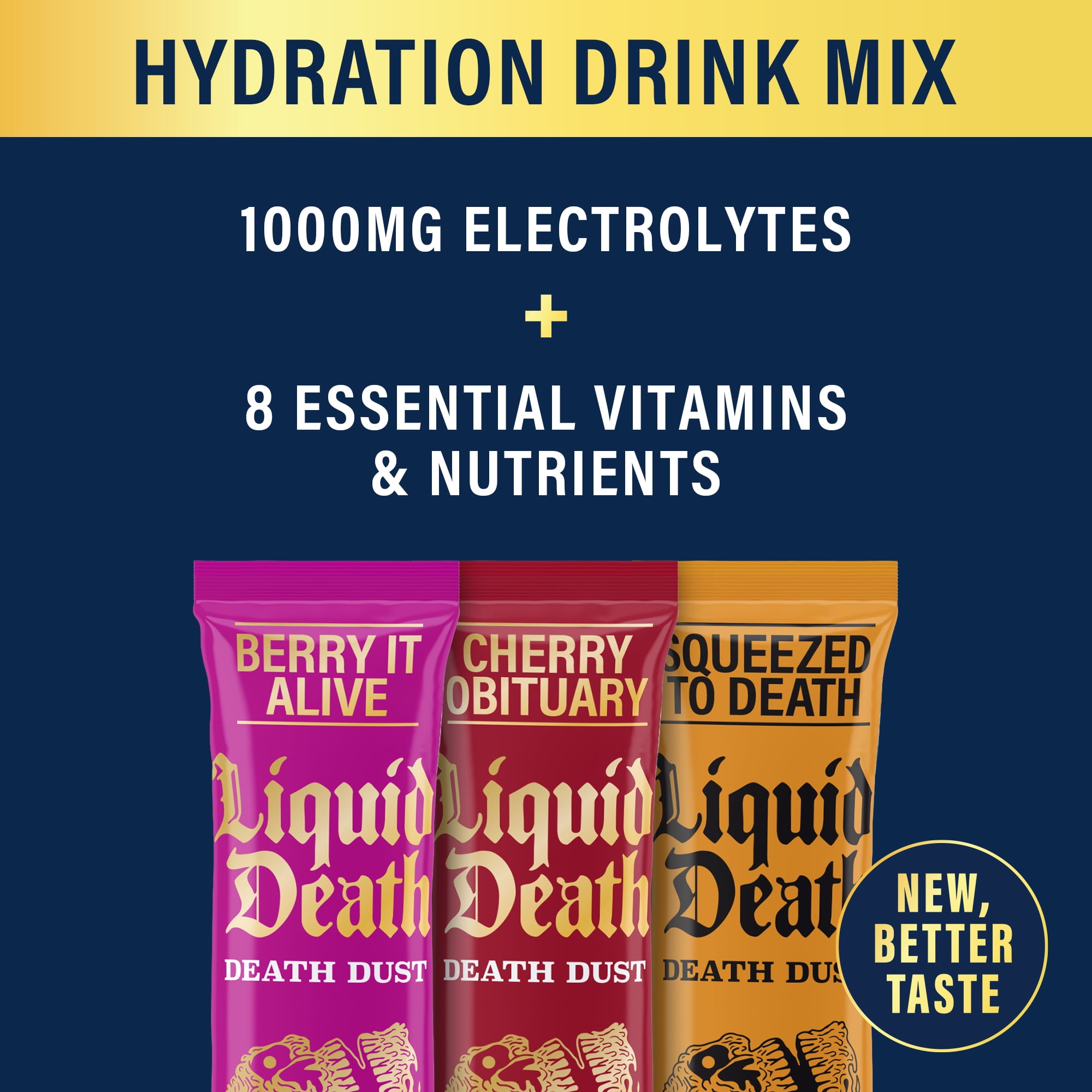 Liquid Death Dust Hydration Powdered Drink Mix, Variety 6 Pack, Berry It Alive, Cherry Obituary, Squeezed to Death,1000mg Electrolytes