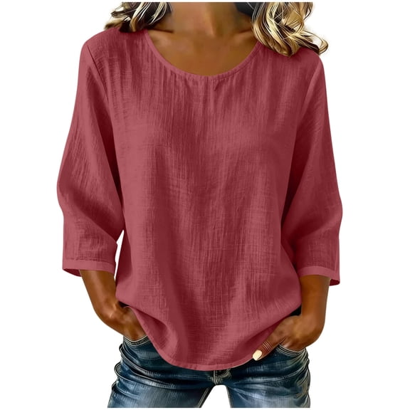cocolona Womens Summer Tops 3/4 Sleeve Crew Neck Shirts Dressy Casual Loose Pullover Blouses