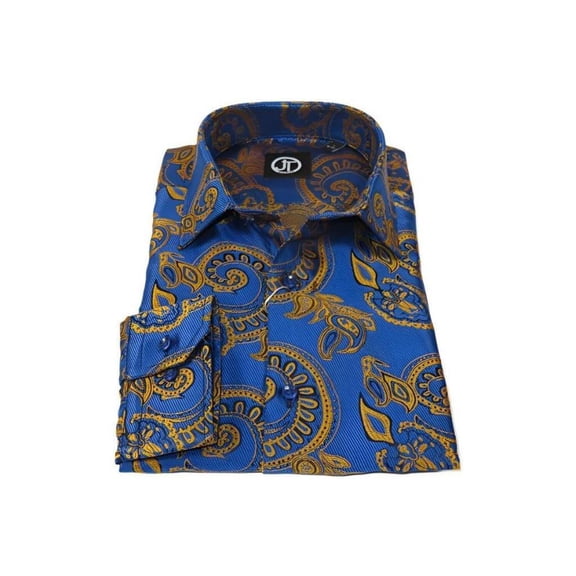 Men's Silky Paisley Floral Shirt By JT Milano AVM Slim Fit 6011-23 Royal Blue