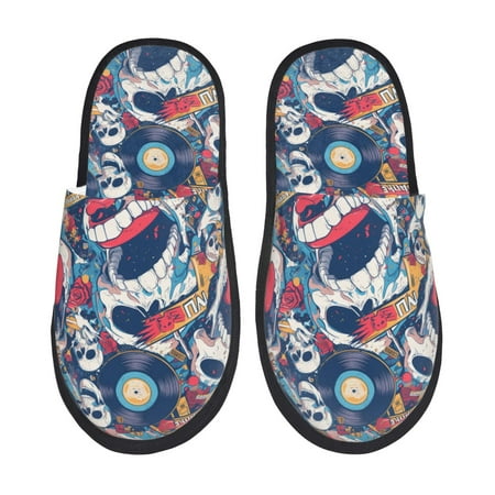 

House Slippers for Women Men - cool rock Skull Warm Non-slip Mens Womens Slippers Cozy Slip-on House Shoes Bedroom Outdoor Indoor Slippers for Men