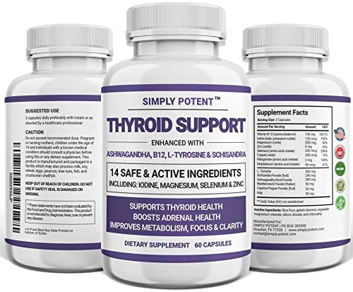 Simply Potents Thyroid Support Supplement with Ashwagandha & Iodine, 60 Capsules