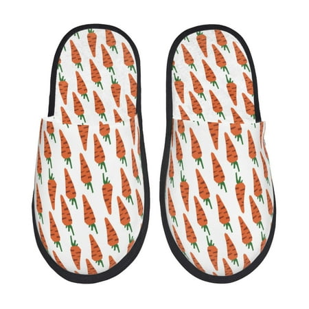 

Fuzoiu Carrot Print Unisex Furry Slippers Plush Indoor Shoes Trendy House Slippers Anti-Skid EVA Sole House Shoes for Home Office and Travel -Medium