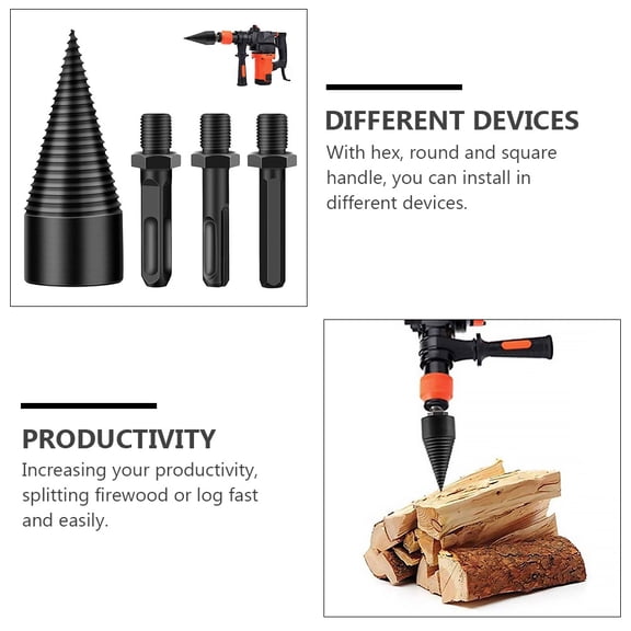 Worgeous High Speed Steel Wood Splitting Cone Drill Bit with Handle for Drill 45mm