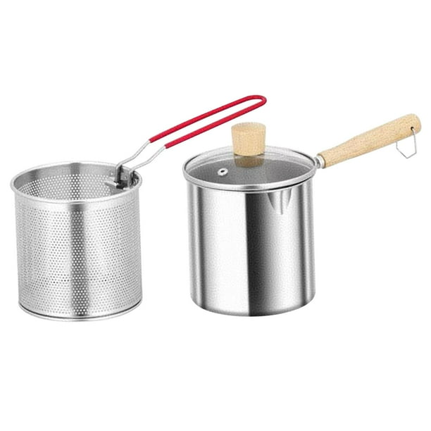 Olla para freír profunda con mango de madera, colador de aceite, resistente a la oxidación, versátil y universal. S