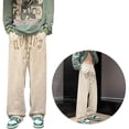 thumbnail image 3 of Pantalones de Chándal con Cordón Bordados para Hombres Pantalones Casuales de Pierna Recta Sueltos de Moda con Bolsillo Beige XXL, 3 of 8