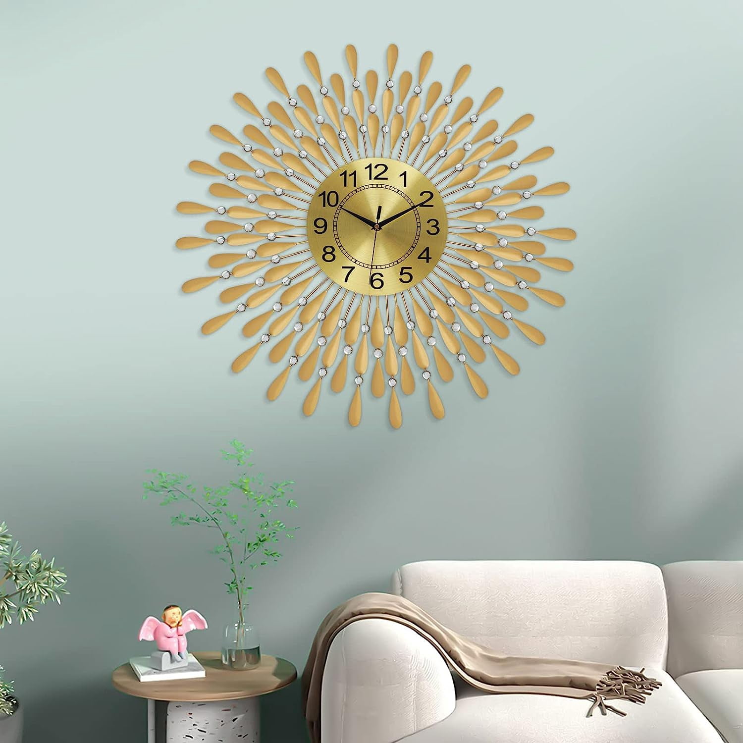 Miumaeov Modern Crystal Wall Clock 27.6in Large Metal Silent Clock Decorative Battery Operated for Living Room Bedroom Office Home