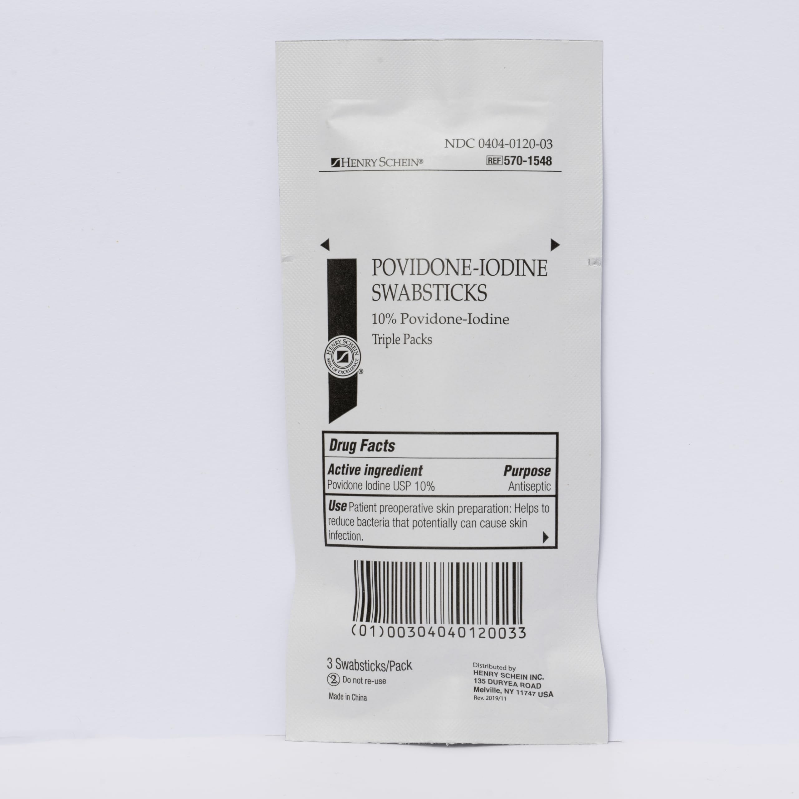 Henry Schein Prep Povidone-Iodine Swabsticks, Individually Packed, Sterile, 10% Povidone-Iodine Cotton Swabs, 25 Count (Pack of 2)