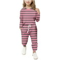 thumbnail image 3 of Juslio Girls Pants Casual Unisex Child Stripe Sleeve Set Two-piece Set Girl Pink, 3 of 5