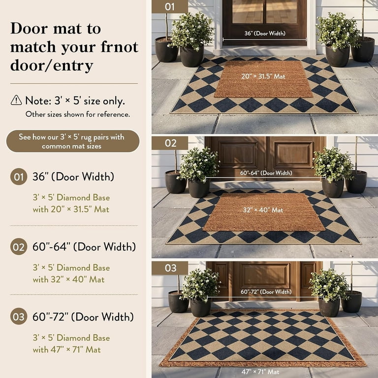 Layered Rug Entry Checkered Easy Jute 3x5 Entryway Front Porch Rug, Black Diamond Indoor ...