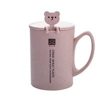 Huayishang Water Bottle 1Pc Mug Cartoon Cute Coffee Cereal Breakfast Water Cup with Lid with Spoon, Kitchen Essentials Clearance Sale Pink