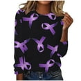 thumbnail image 2 of CLOISE Breast Cancer Blouses Women Long Sleeve Crew Neck Tshirts Ribbon Oversized Breast Cancer Support Shirts Fashion Loose Blouses Cancer Awareness in October Outfits Purple XL, 2 of 4