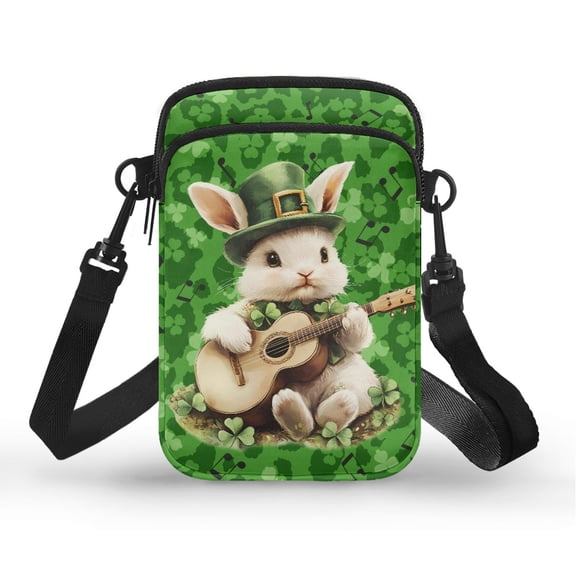 HELLHERO Rabbit Guitar Pattern Design with Zipper Closed Shoulder Bags, Polyester Sling Bag for Unisex