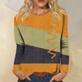 thumbnail image 2 of Black and Friday Deals 2023 Cotonie Women's Stitching Color Sweatshirt Long Sleeve T-shirt Round Neck Pullover 2023 Trendy Casual Tops,Orange,S, 2 of 5