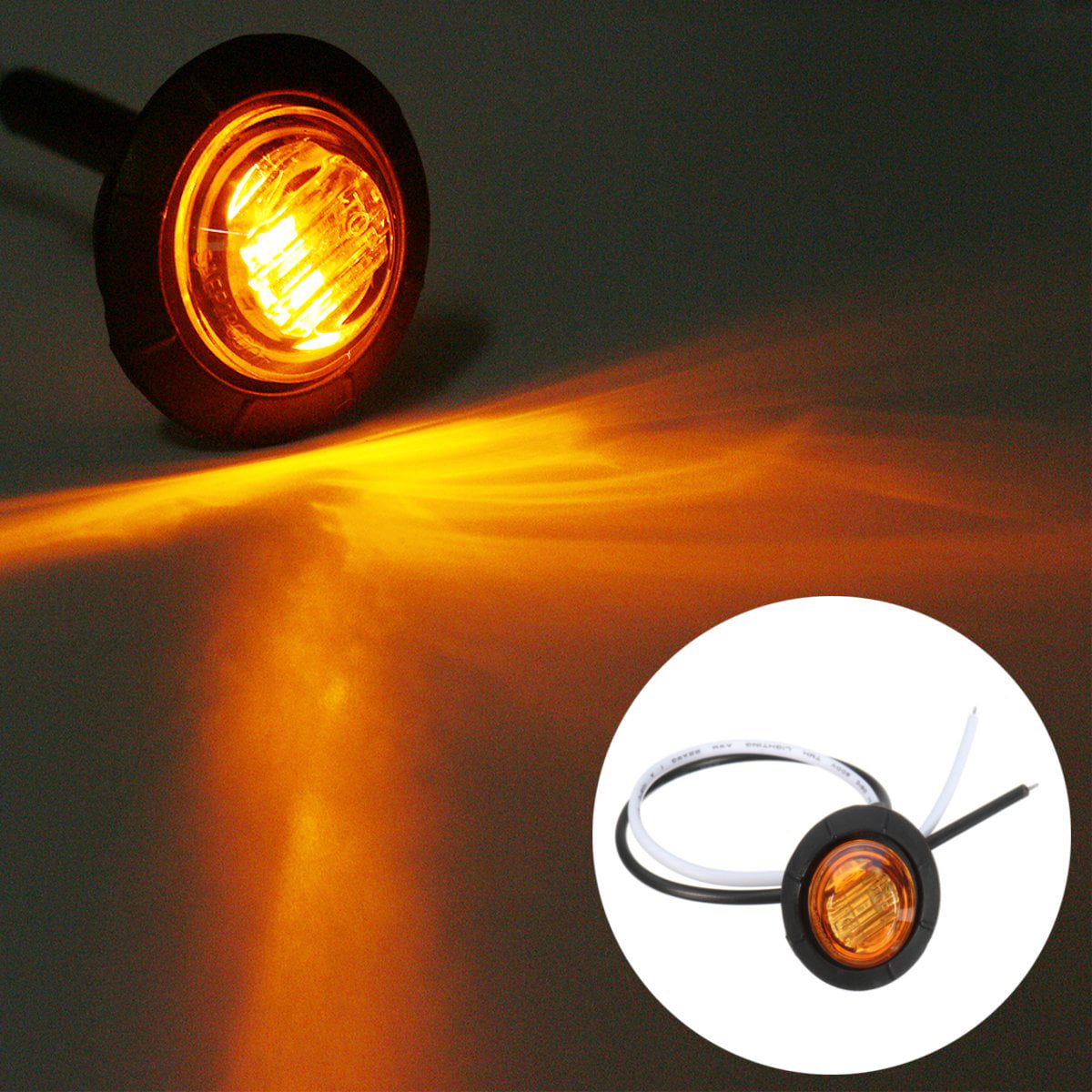 20 x 12V/24V AMBER SMALL ROUND LED BUTTON SIDE MARKER LAMPS/LIGHTS UNIVERSAL