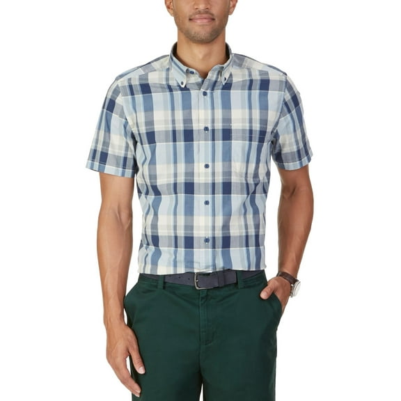 Nautica Mens Plaid Button Up Shirt, blue, Small