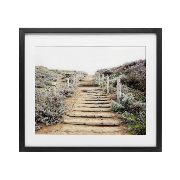 Wooden Stairway to Heaven Black Framed Print Under Glass, design by Leah Noel Art