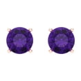 thumbnail image 3 of 2 Ct Round Cut Studs Purple Natural Amethyst 18K Rose Solid Solid Gold Everyday Dainty Earrings Screw Back, 3 of 7