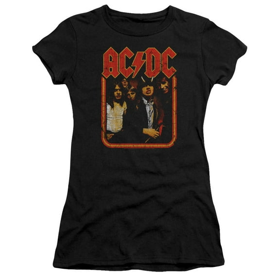 AC/DC Group Distressed Premium Junior Women's Sheer T-Shirt Black