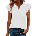 thumbnail image 2 of ClodeEU Women’s V Neck Puff Short Sleeve T Shirt with Button ,Casual Solid Color Top Purple,Women's Plus XL, 2 of 7