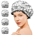 thumbnail image 7 of Shower Caps,White Cartoon Dinosaurs Skeletons Pattern Waterproof Shower Cap for Women 4 Pieces,Double Reusable Hair Cover for Shower PEVA Elastic Stretch Hem, 7 of 7