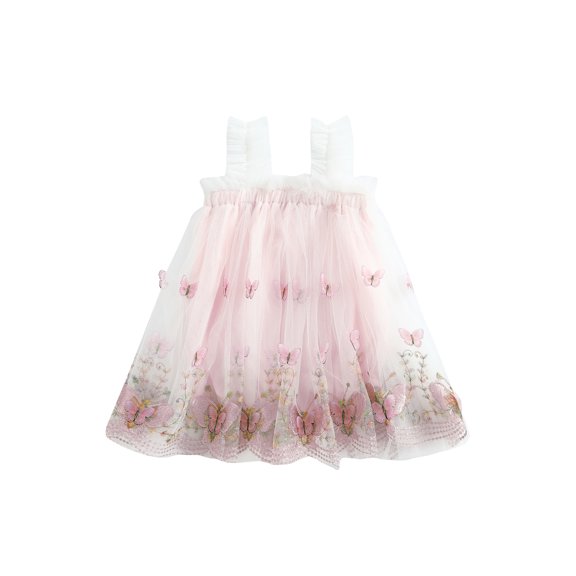 Baby Toddler Girls Summer Romper Dress 6 12 18 24 Months Sleeveless Suspender Butterfly Embroidery Tulle Bodysuit