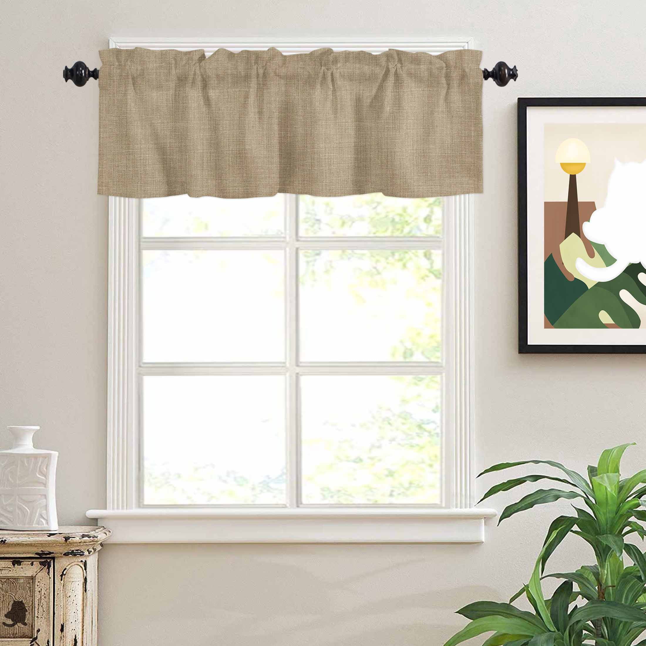Vintage Linen Valances for Windows Pastoral Brown Linen Texture Farmhouse Rod Pocket Curtain Valance Window Treatment Short Curtains for Kitchen Living Room, 42"x18"