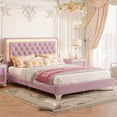 thumbnail image 4 of Harper & Bright Designs Velvet Upholstered LED Platform Bed, Queen Size Modern Platform Bed Frame with LED Lights and Tufted Headboard, Pink, 4 of 10