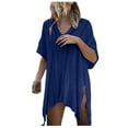 thumbnail image 2 of Njoeus Swimsuit Cover Ups for Women V Neck Loose Beach Bathing Suit Crochet Cover Up Short Sleeve Hollow Out Bikini Coverup, 2 of 7