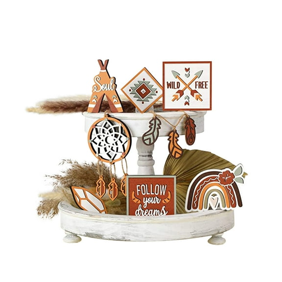 Janrevotw Summer Tiered Tray Decor Farmhouse Wood Tiered Tray Decor Lemon Watermelon Strawberry Sunflower Cherry Decor Kitchen Stand Sign Bead Wreath Creative Home Accessories