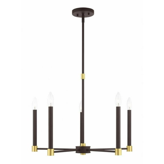 Mid Century Modern Contemporary Five Light Chandelier-Bronze/Satin Brass Finish Bailey Street Home 218-Bel-4188611