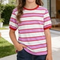 thumbnail image 2 of SGMVNU 2 Pack Summer Shirts for Girls Short Sleeve Crewneck Color Block Striped Tops Casual Loose Kids Clothes, Size 9-10 Years, Pink & White, 2 of 6
